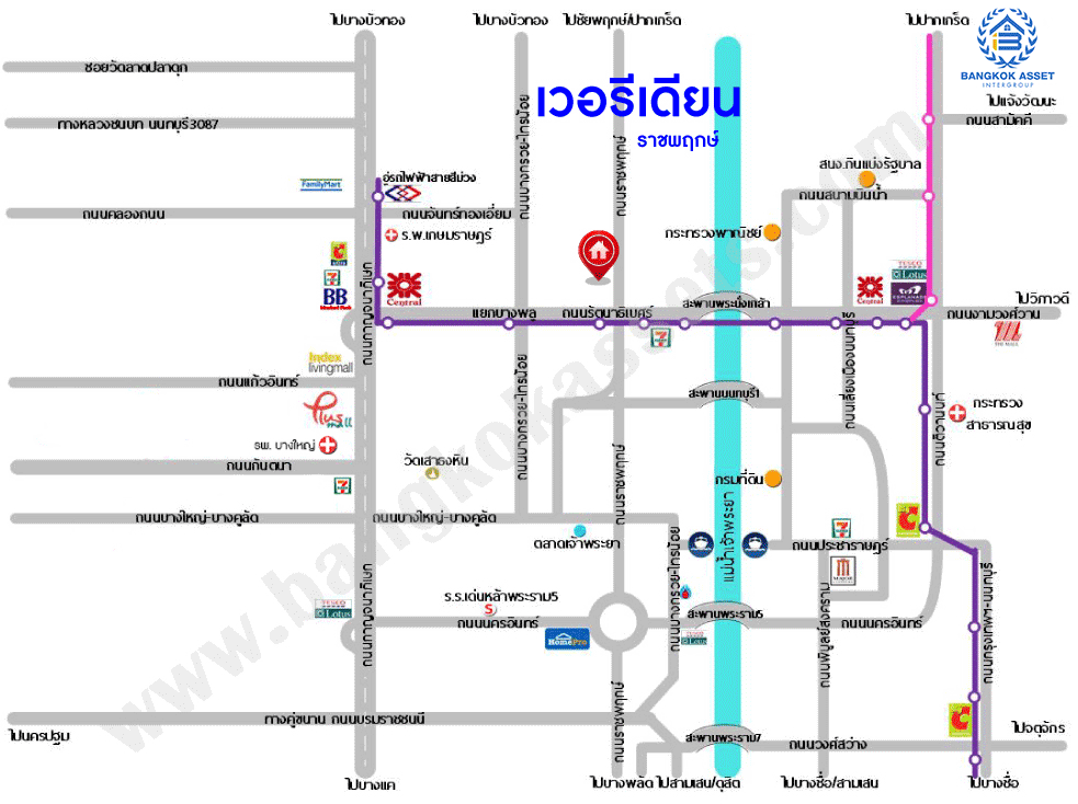 *****ทาวน์เฮ้าส์มือสอง โครงการ เวอรีเดียน ราชพฤกษ์ เนื้อที่ 26.30 ตร.ว. ฟังก์ชัน 3 ห้องนอน 3 ห้องน้ำ 2 ที่จอดรถ บ้านพร้อมเข้าอยู่ โครงการบนทำเลเดินทางสะดวก เชื่อมต่อถนนราชพฤกษ์ ถนนรัตนาธิเบศร์ ถนนบางกรวย-ไทรน้อย ใกล้รถไฟฟ้าสายสีม่วง "สถานีบางรักน้อยท่าอิฐ"